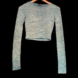 XS Free People teal blue long sleeve crop top -- stretchy !